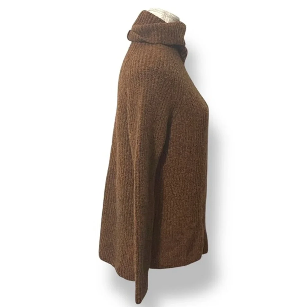 Madewell Turtleneck‎ Sweater Small Brown Ribbed Wool Blend Dark Academia Cozy